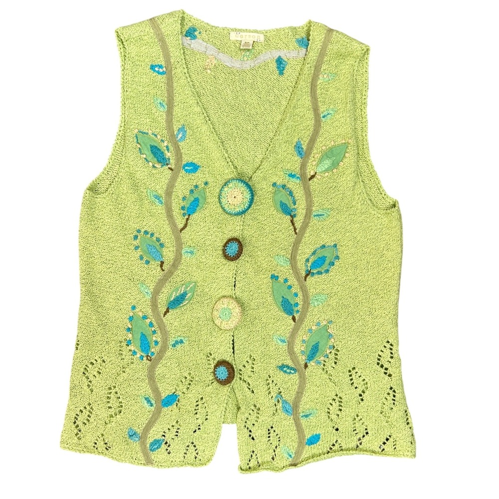 Women's Boho Knit Sweater Vest Sz-Small Crochet Button Y2K Forest Fairy Cottage